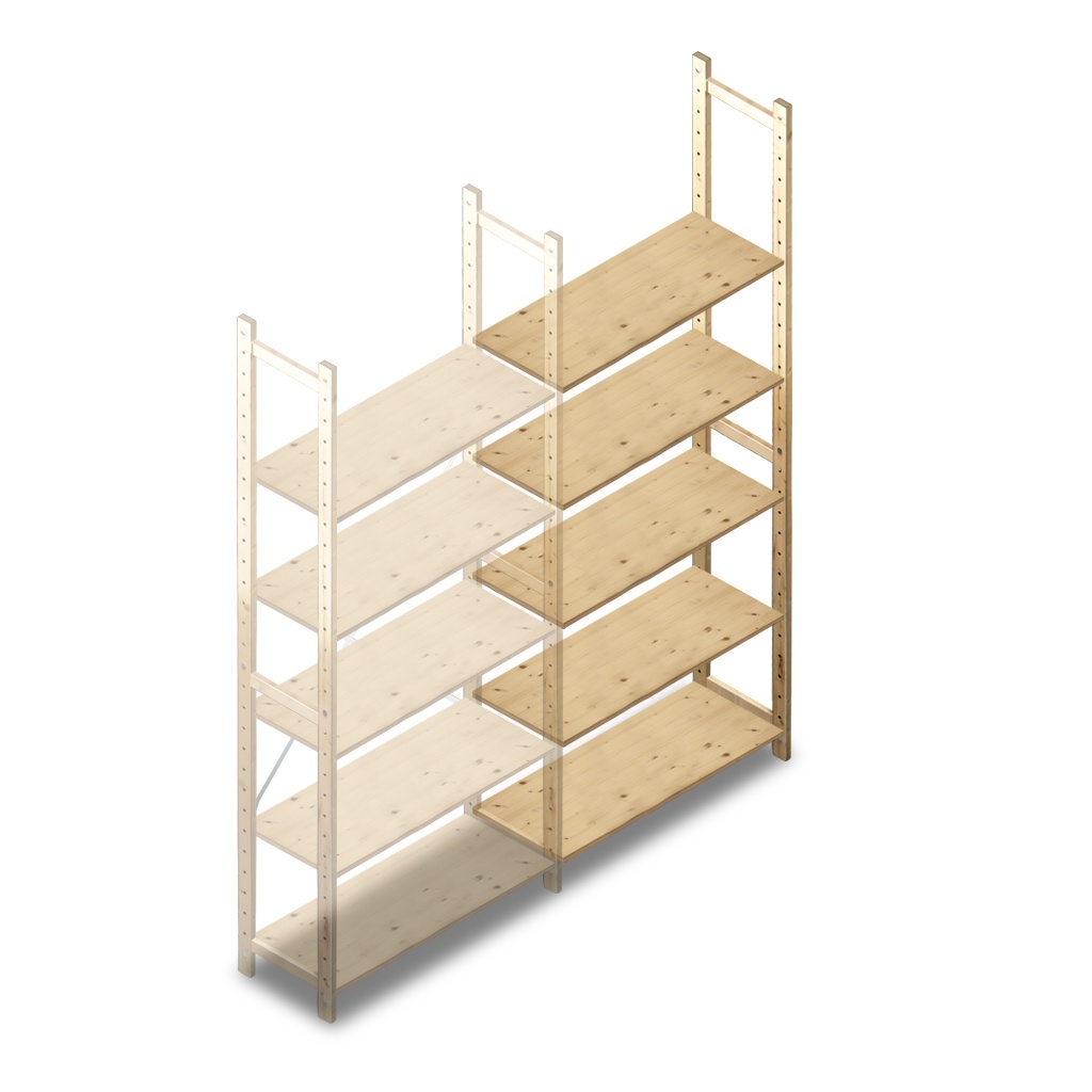 Houten Legbordstelling 2380x970x370 5 niveaus aanbouwsectie
