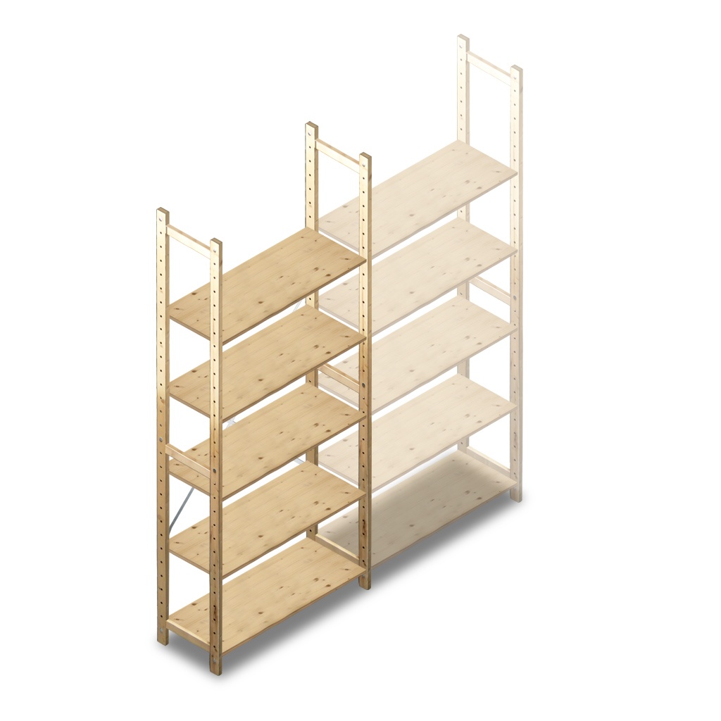Houten Legbordstelling 2380x970x370 5 niveaus beginsectie