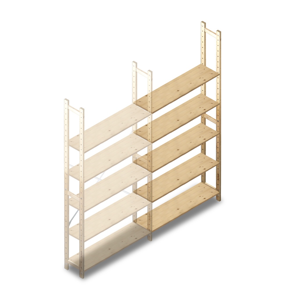 Houten Legbordstelling 2380x1170x280 5 niveaus aanbouwsectie