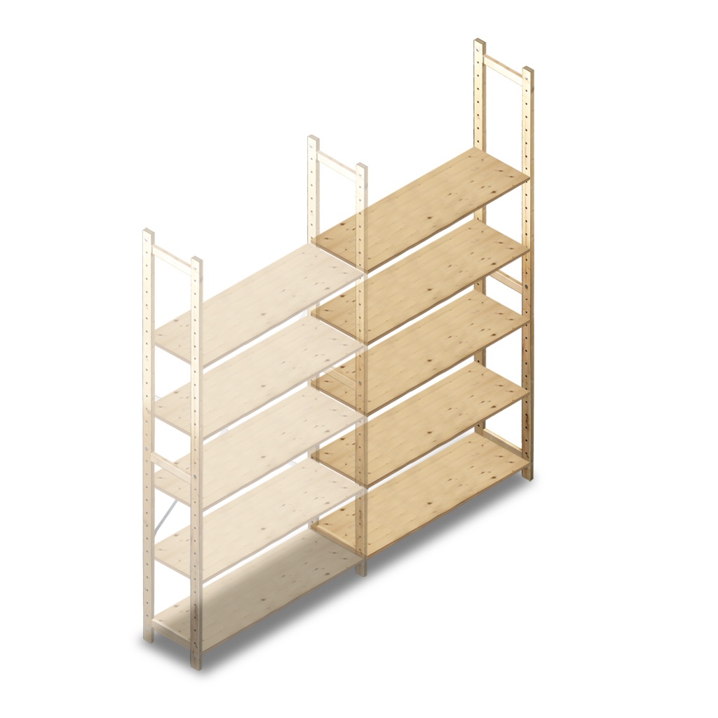 Houten Legbordstelling 2380x1170x370 5 niveaus aanbouwsectie