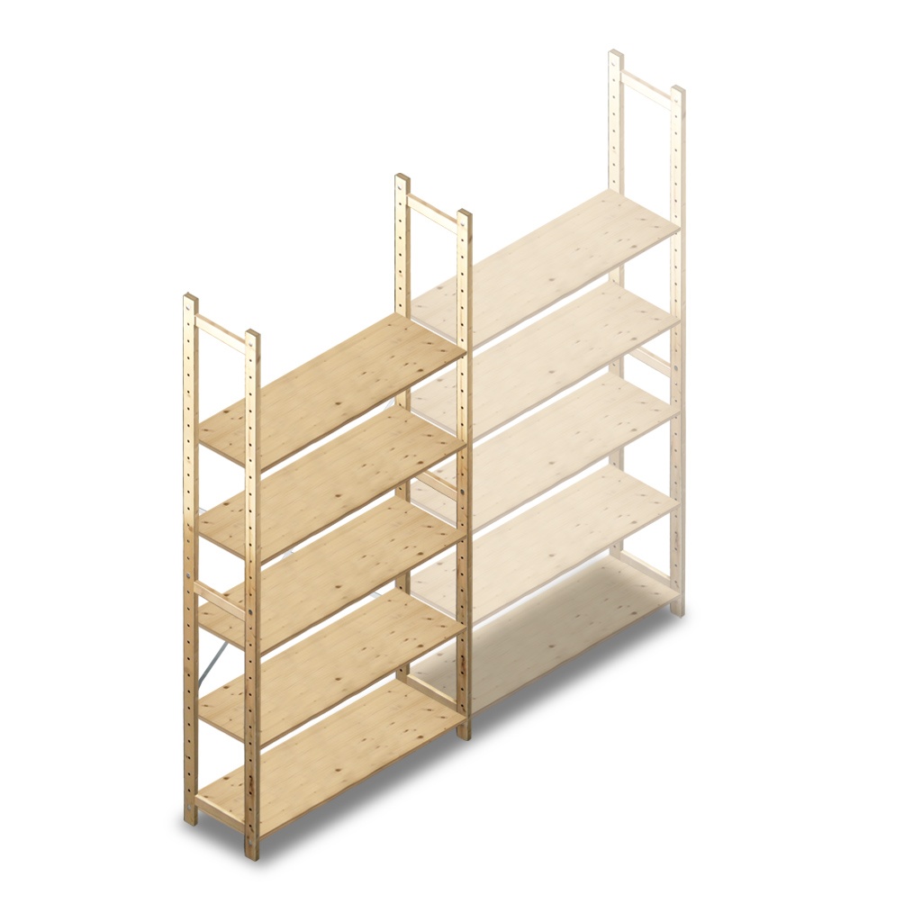 Houten Legbordstelling 2380x1170x370 5 niveaus beginsectie