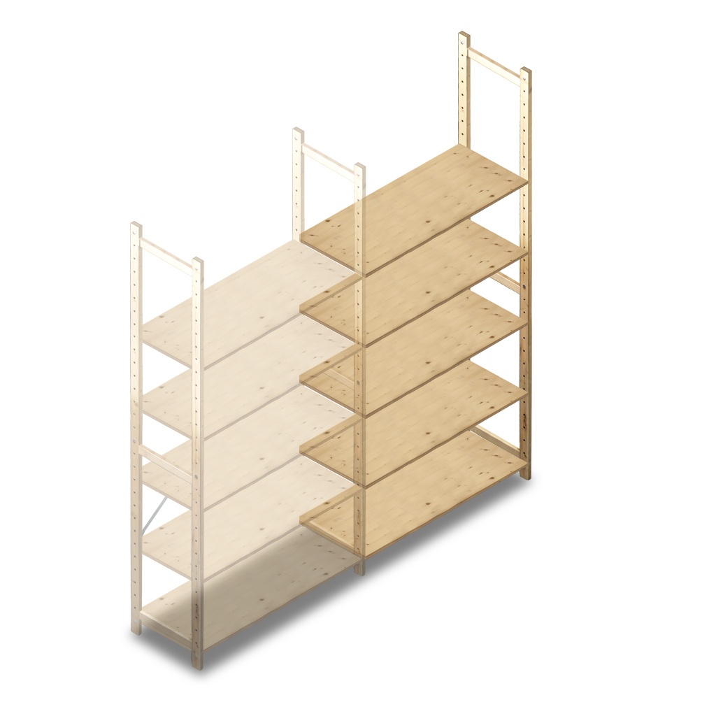 Houten Legbordstelling 2380x1170x500 5 niveaus aanbouwsectie
