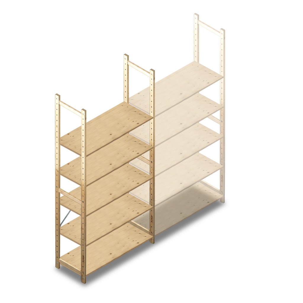 Houten Legbordstelling 2380x1170x500 5 niveaus beginsectie