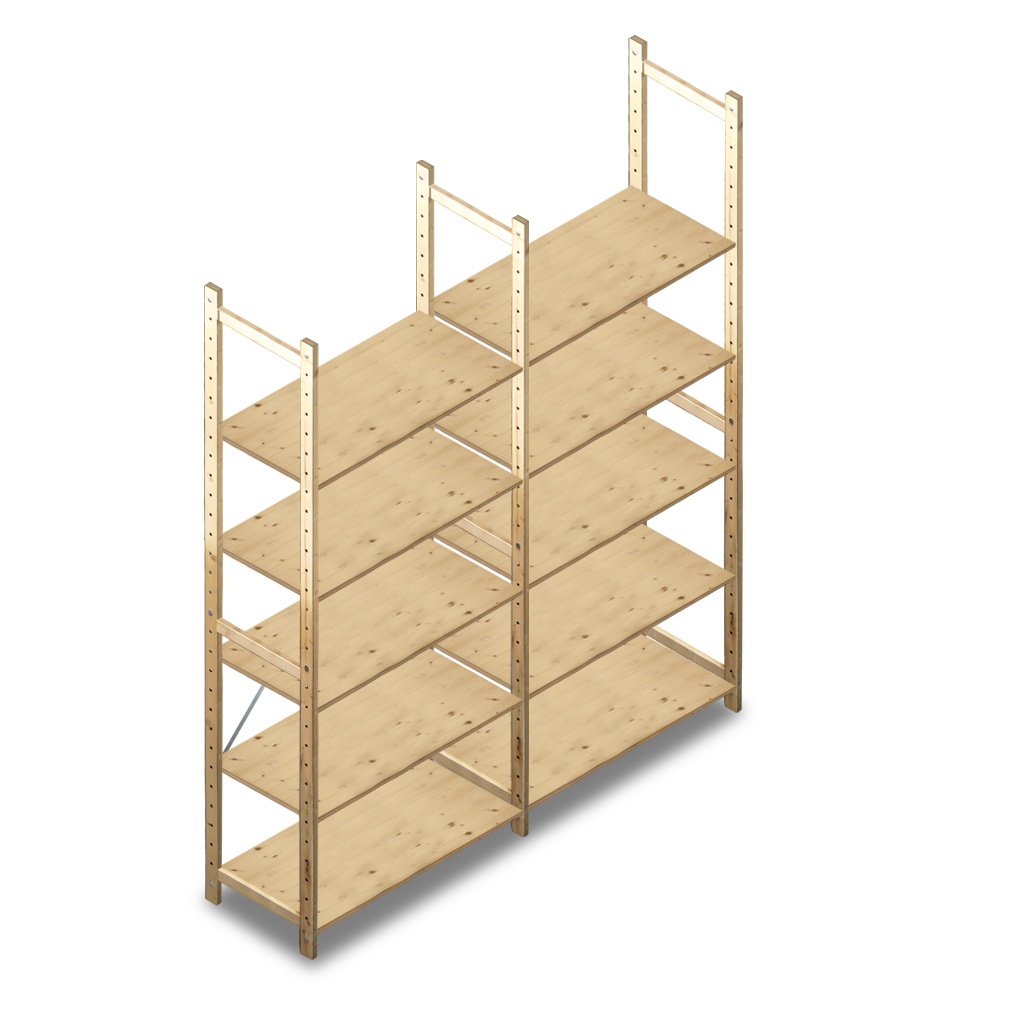Houten Legbordstelling 2380x970x500 5 niveaus aanbouwsectie