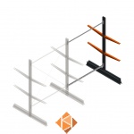 Lichte draagarmstelling dubbelzijdig 2000x1500x600 2 niveaus aanbouwsectie