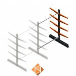 Lichte draagarmstelling dubbelzijdig 2000x1500x600 4 niveaus aanbouwsectie