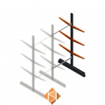 Lichte draagarmstelling dubbelzijdig 2500x1000x600 3 niveaus aanbouwsectie