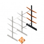 Lichte draagarmstelling dubbelzijdig 2500x1250x600 3 niveaus aanbouwsectie