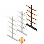 Lichte draagarmstelling dubbelzijdig 2500x1250x600 4 niveaus aanbouwsectie