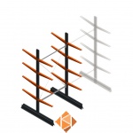 Lichte draagarmstelling dubbelzijdig 2500x1250x600 4 niveaus beginsectie