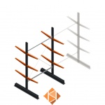 Lichte draagarmstelling dubbelzijdig 2500x1500x600 3 niveaus beginsectie