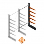 Lichte draagarmstelling enkelzijdig 2000x1000x600 5 niveaus aanbouwsectie