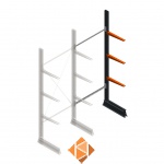 Lichte draagarmstelling enkelzijdig 2500x1000x500 3 niveaus aanbouwsectie