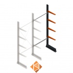 Lichte draagarmstelling enkelzijdig 2500x1000x500 4 niveaus aanbouwsectie
