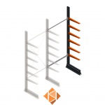 Lichte draagarmstelling enkelzijdig 2500x1000x500 6 niveaus aanbouwsectie