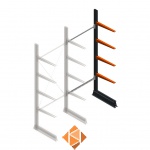 Lichte draagarmstelling enkelzijdig 2500x1000x600 4 niveaus aanbouwsectie