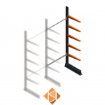 Lichte draagarmstelling enkelzijdig 2500x1000x600 5 niveaus aanbouwsectie