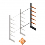 Lichte draagarmstelling enkelzijdig 2500x1250x500 5 niveaus aanbouwsectie