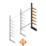 Lichte draagarmstelling enkelzijdig 2500x1250x500 6 niveaus aanbouwsectie Lichte draagarmstelling enkelzijdig 2500x1250x500 6 niveaus aanbouwsectie