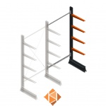 Medium draagarmstelling enkelzijdig 2500x1000x600 4 niveaus aanbouwsectie Medium draagarmstelling enkelzijdig 2500x1000x600 4 niveaus aanbouwsectie