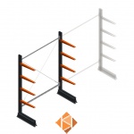 Medium draagarmstelling enkelzijdig 2500x1500x600 4 niveaus beginsectie Medium draagarmstelling enkelzijdig 2500x1500x600 4 niveaus beginsectie