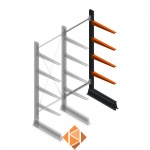 Medium draagarmstelling enkelzijdig 2500x750x800 4 niveaus aanbouwsectie