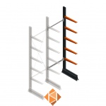 Medium draagarmstelling enkelzijdig 3000x750x600 5 niveaus aanbouwsectie