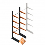 Medium draagarmstelling enkelzijdig 3000x750x800 4 niveaus beginsectie Medium draagarmstelling enkelzijdig 3000x750x800 4 niveaus beginsectie