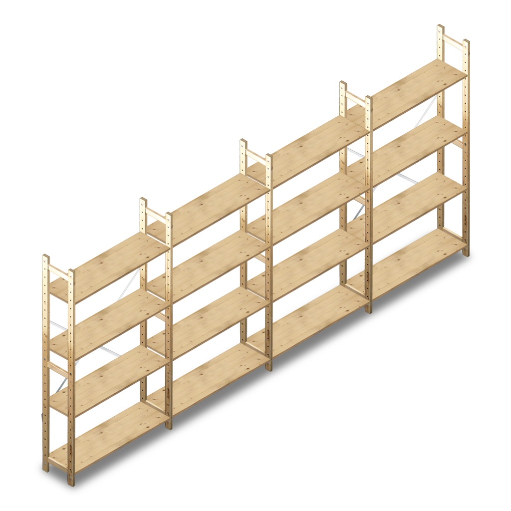 Voordeelrij houten Legbordstelling BT Combi 1780x4030x280 4 niveaus