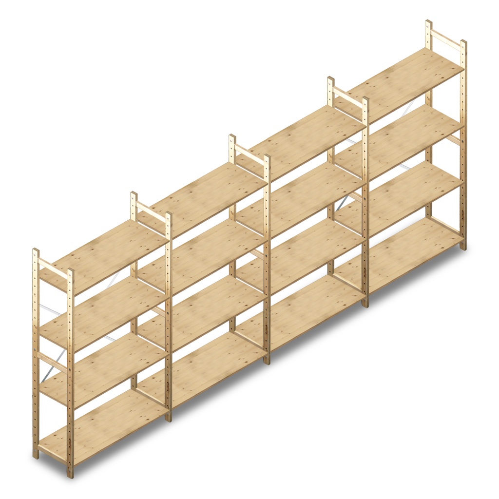 Voordeelrij houten Legbordstelling BT Combi 1780x4030x370 4 niveaus