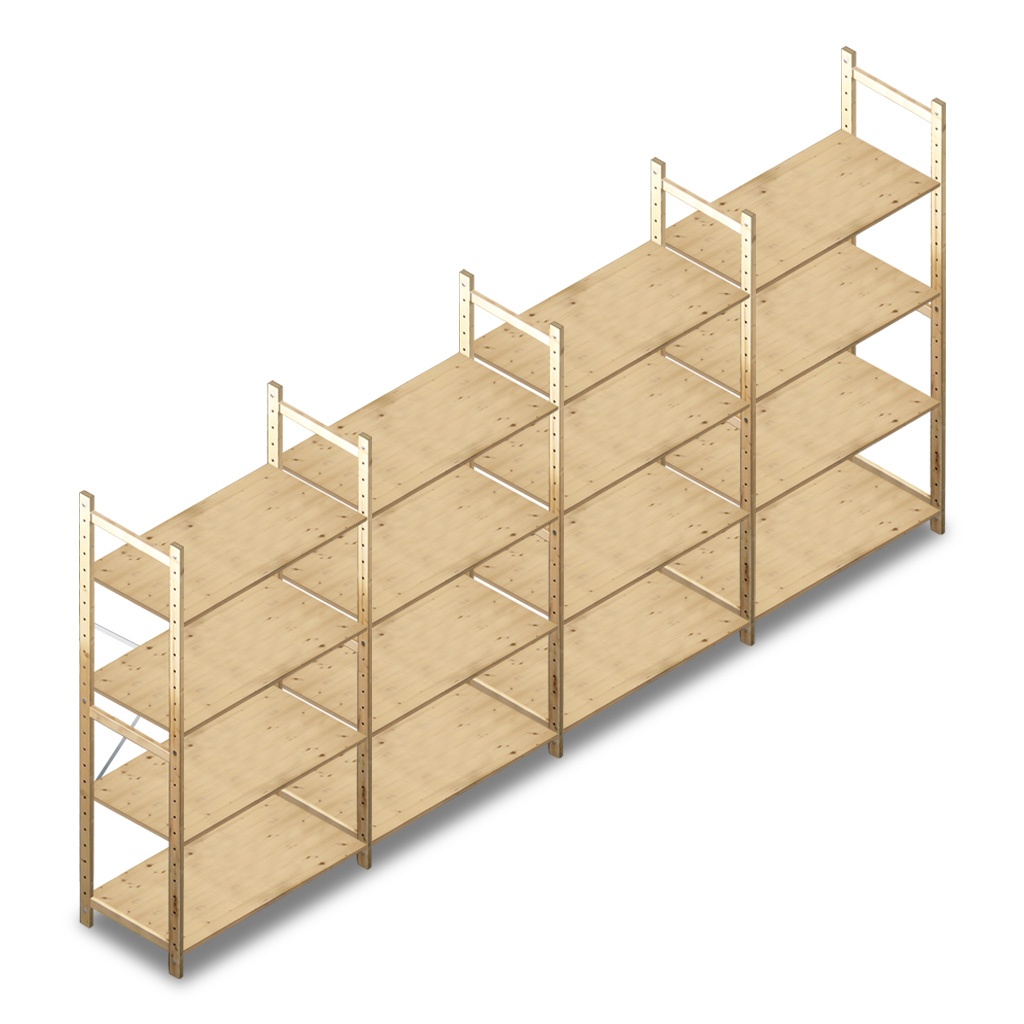 Voordeelrij houten Legbordstelling BT Combi 1780x4030x500 4 niveaus