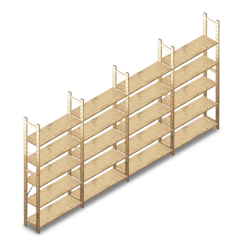 Voordeelrij houten Legbordstelling BT Combi 2080x4030x280 mm 5 niveaus