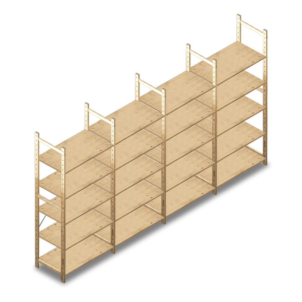 Voordeelrij houten Legbordstelling BT Combi 2080x4030x500 5 niveaus