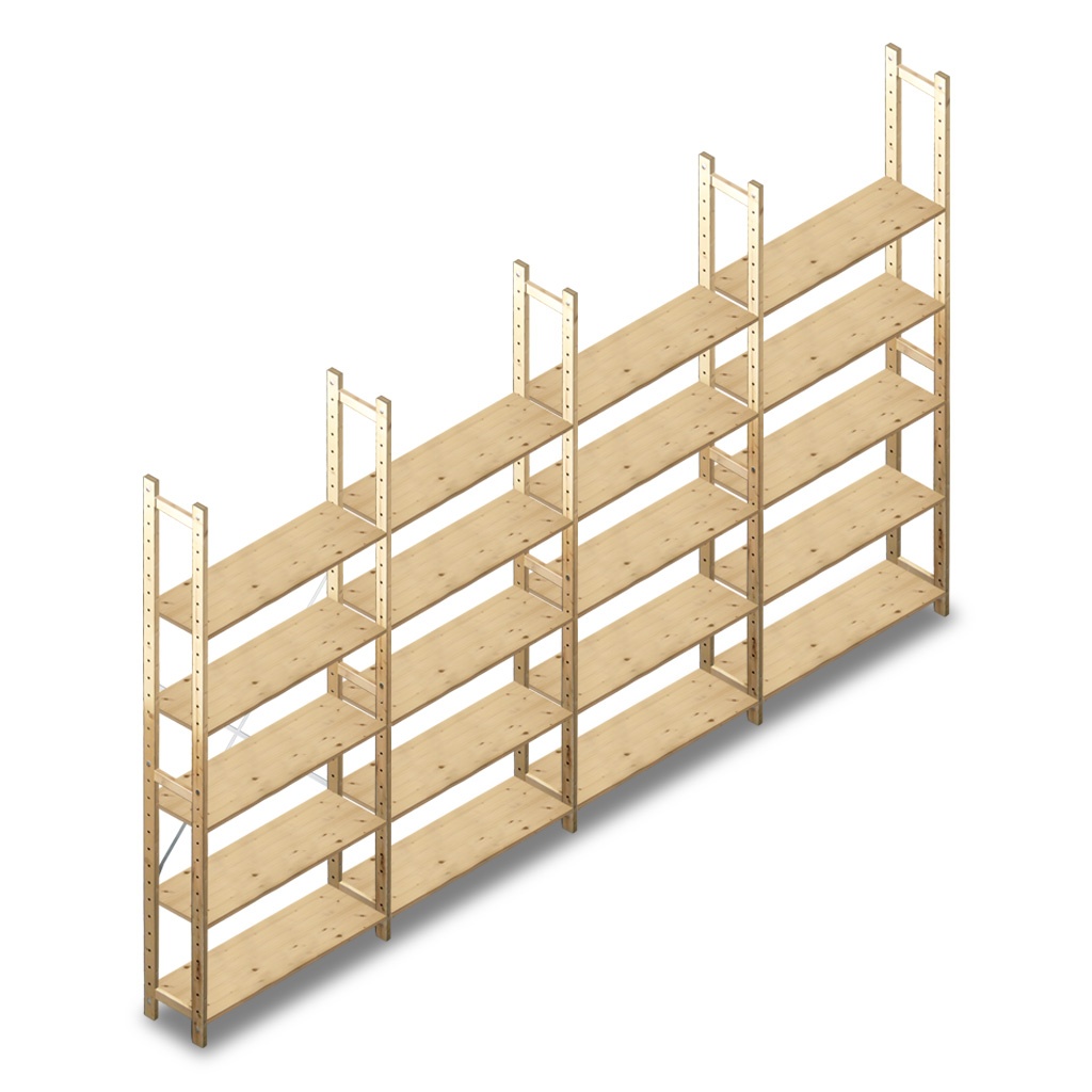 Voordeelrij houten Legbordstelling BT Combi 2380x4030x280 5 niveaus