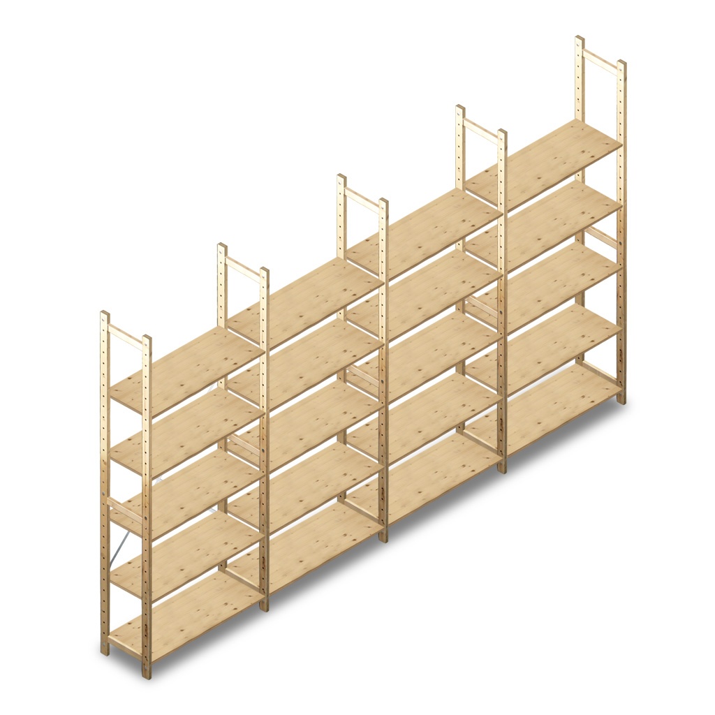 Voordeelrij houten Legbordstelling BT Combi 2380x4030x370 5 niveaus