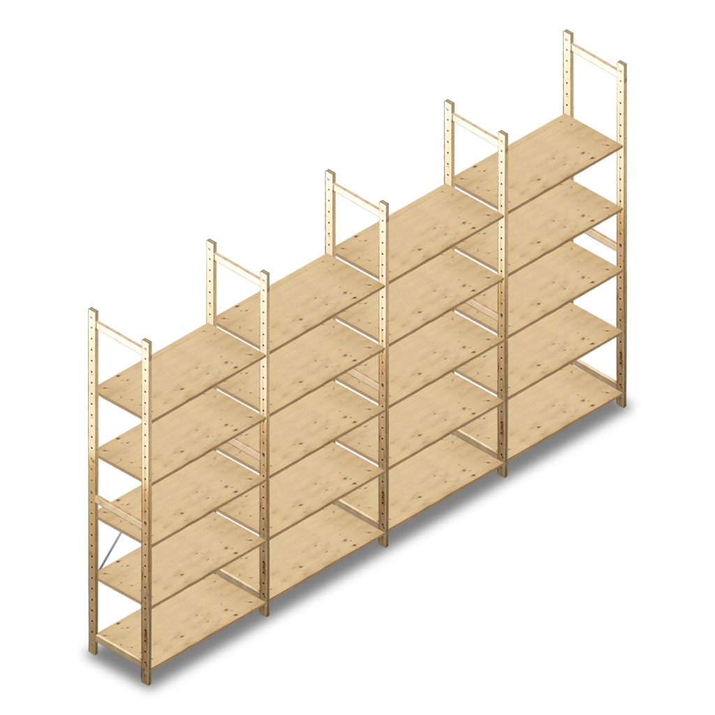 Voordeelrij houten Legbordstelling BT Combi 2380x4030x500 5 niveaus