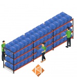 Voordeelrij AR bakkenkast 2000x6958x1200, 3 secties 4 niveaus met 120 distributiebakken