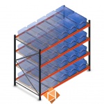 Voordeelrij AR bakkenkast 2000x6958x1200, 3 secties 4 niveaus met 120 distributiebakken