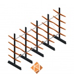 Voordeelrij lichte draagarmstelling dubbelzijdig 2500x4100x500 4 niveaus