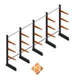 Voordeelrij lichte draagarmstelling enkelzijdig 2000x4100x600 3 niveaus