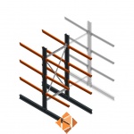 Zware draagarmstelling dubbelzijdig 3000x1200x1200 3 niveaus d345 beginsectie