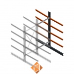 Zware draagarmstelling dubbelzijdig 3000x1200x1200 4 niveaus d345 aanbouwsectie