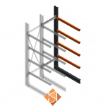 Zware draagarmstelling enkelzijdig 3000x800x1200 4 niveaus aanbouwsectie