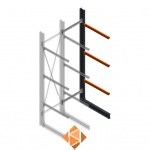 Zware draagarmstelling enkelzijdig 4000x1000x1200 3 niveaus aanbouwsectie