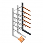 Zware draagarmstelling enkelzijdig 4000x800x1200 5 niveaus aanbouwsectie