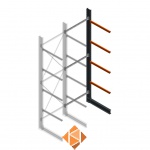 Zware draagarmstelling enkelzijdig 5000x1500x1200 4 niveaus aanbouwsectie