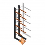 Zware draagarmstelling enkelzijdig 5000x800x1200 4 niveaus beginsectie