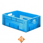 Zware transportkrat Euronorm plastic bak, krat VTK1 600x400x210 blauw