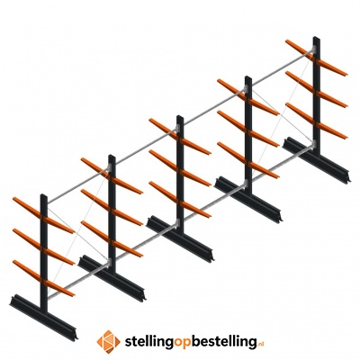 Aanbiedingsrij lichte draagarmstelling dubbelzijdig 2000x5100x500 3 niveaus