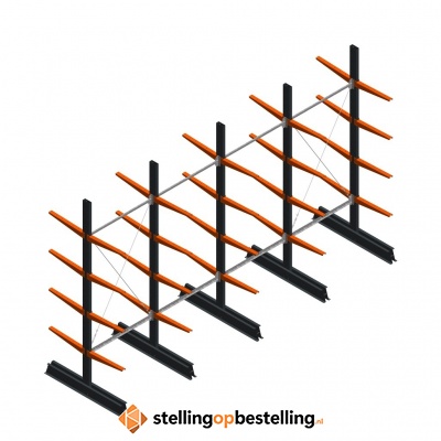 Aanbiedingsrij lichte draagarmstelling dubbelzijdig 2500x4100x500 4 niveaus